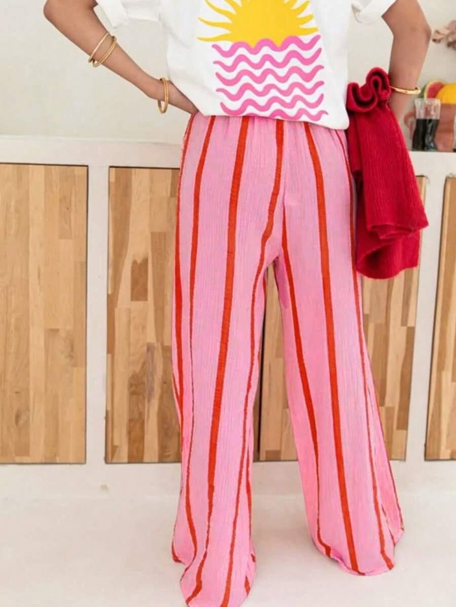 SHEIN RÓŻOWE SPODNIE CASUAL PASKI S06__M