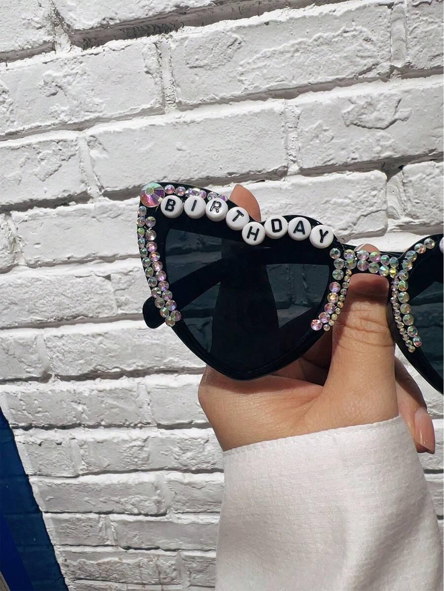 SHEIN CZARNE OKULARY NAPIS BIRTHDAY BABE S07