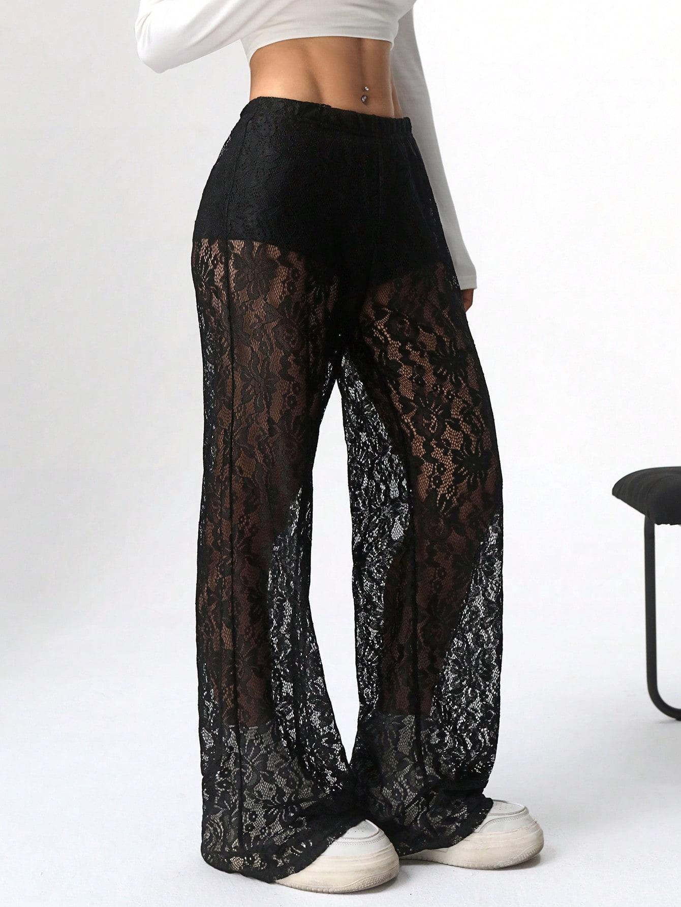 SHEIN CZARNE SPODNIE KORONKA S06__S