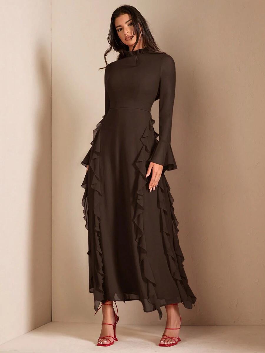SHEIN BRĄZOWA MAXI SUKIENKA S06__L