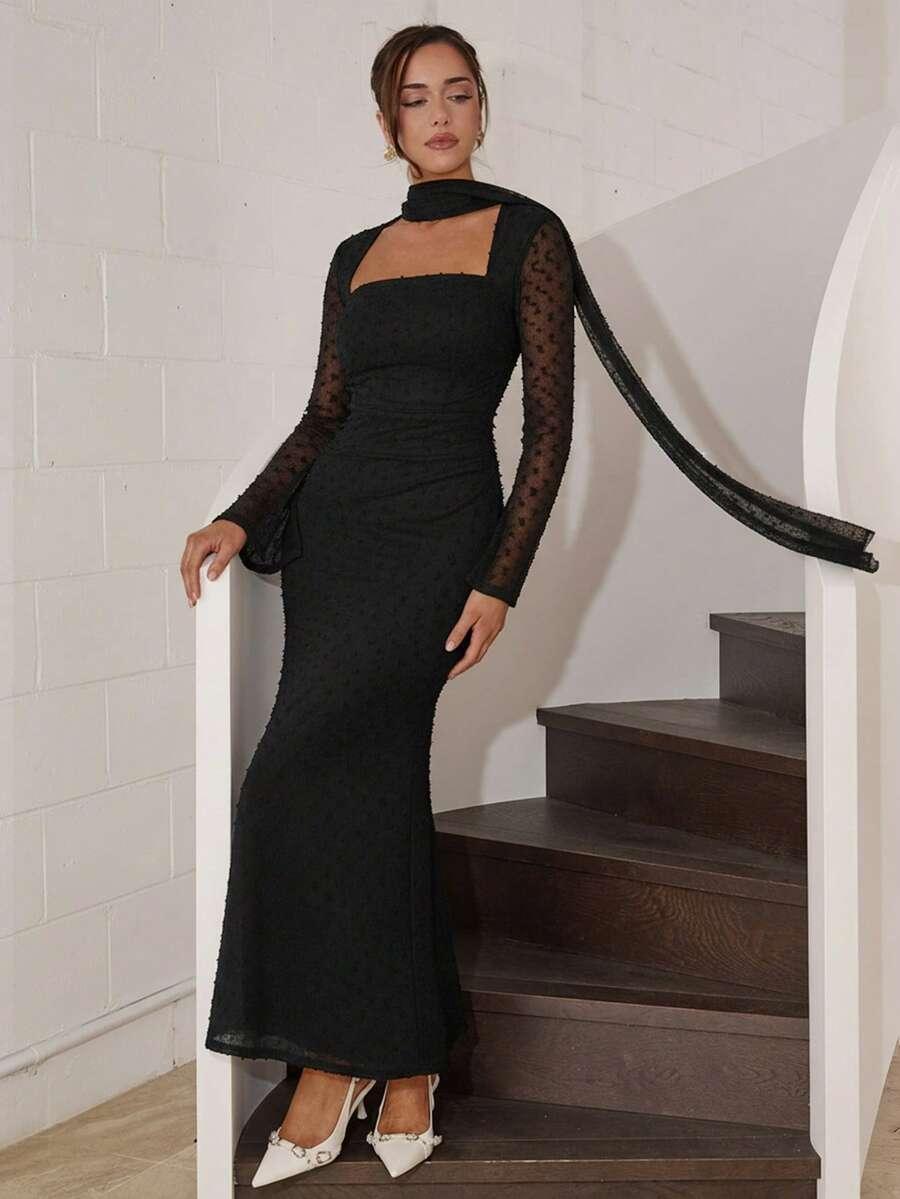 SHEIN CZARNA MAXI SUKIENKA S06__S