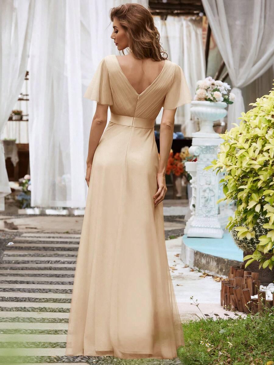 EVER PRETTY BEŻOWA MAXI SUKIENKA TIUL S06__XL