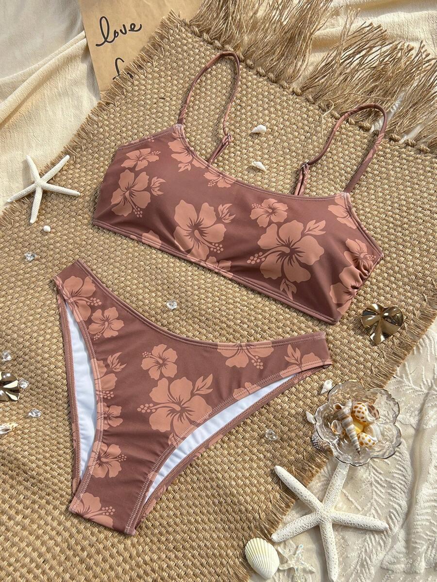 SWIM BASICS DWUCZĘŚCIOWY STRÓJ KĄPIELOWY WZÓR KWIATY S09__L