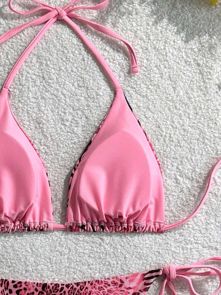 SHEIN RÓŻOWY STRÓJ KĄPIELOWY DWUCZĘŚCIOWY PRINT ZWIERZĘCY S09__S