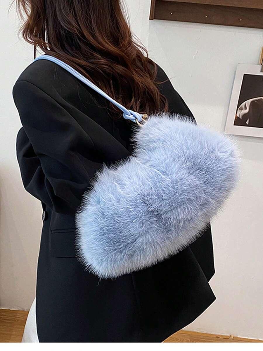 SHEIN NIEBIESKA TOREBKA SZTUCZNE FUTERKO S07__35X12X18