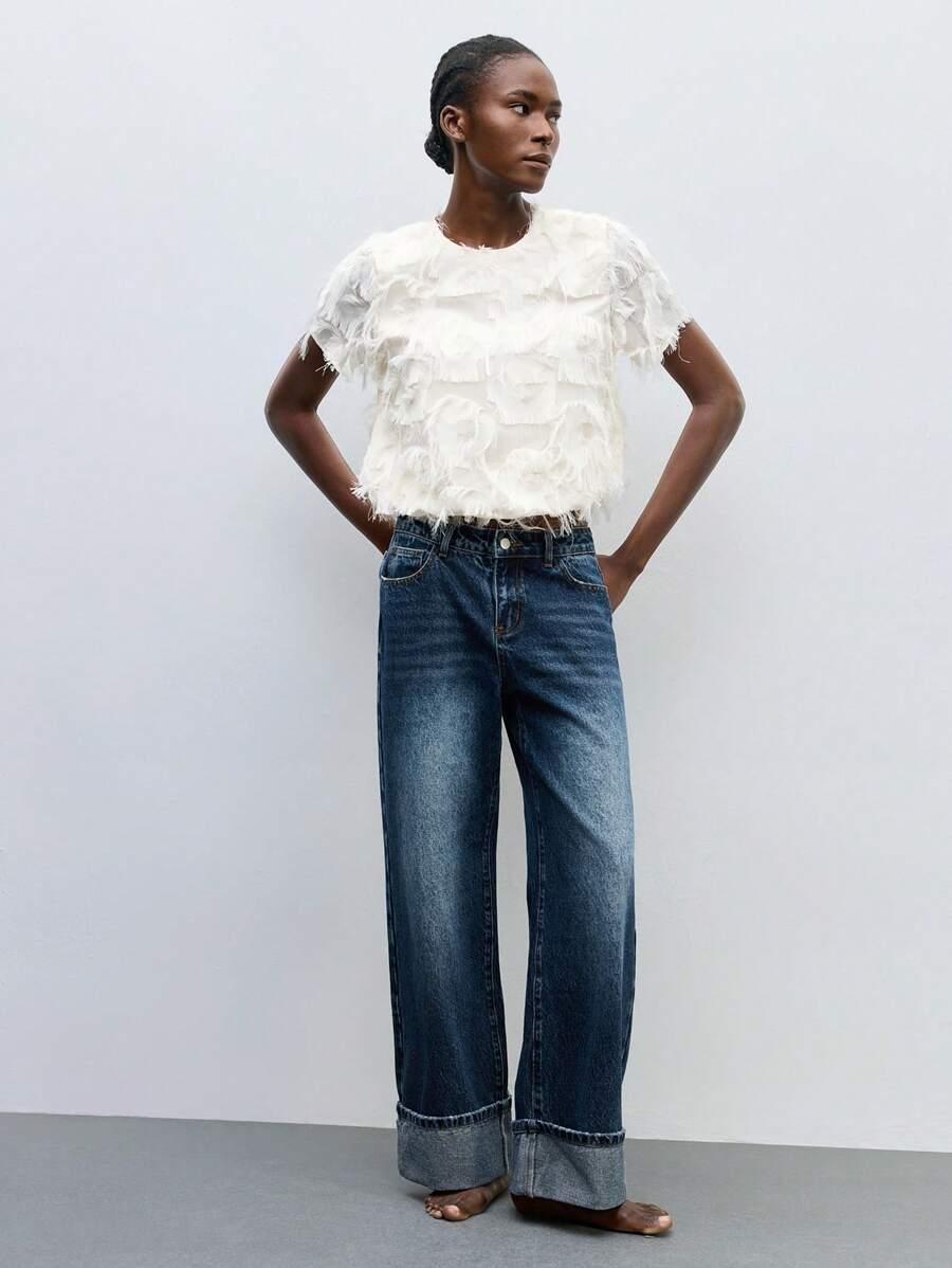 SHEIN KREMOWA BLUZKA ZDOBIENIE S06__S