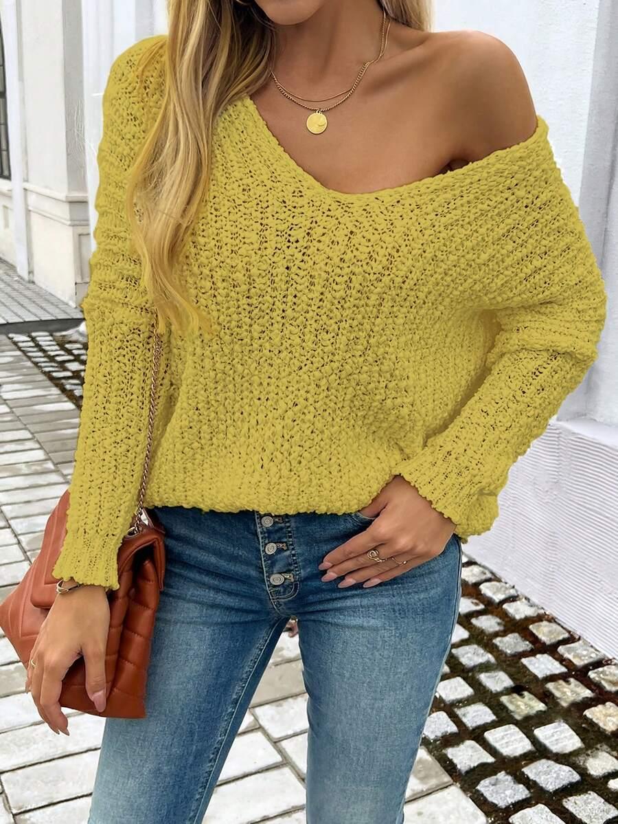 SHEIN DZIANINOWY SWETER V-NECK S06__L