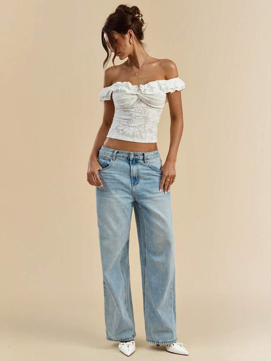 SHEIN BIAŁY TOP FALBANA S06__L