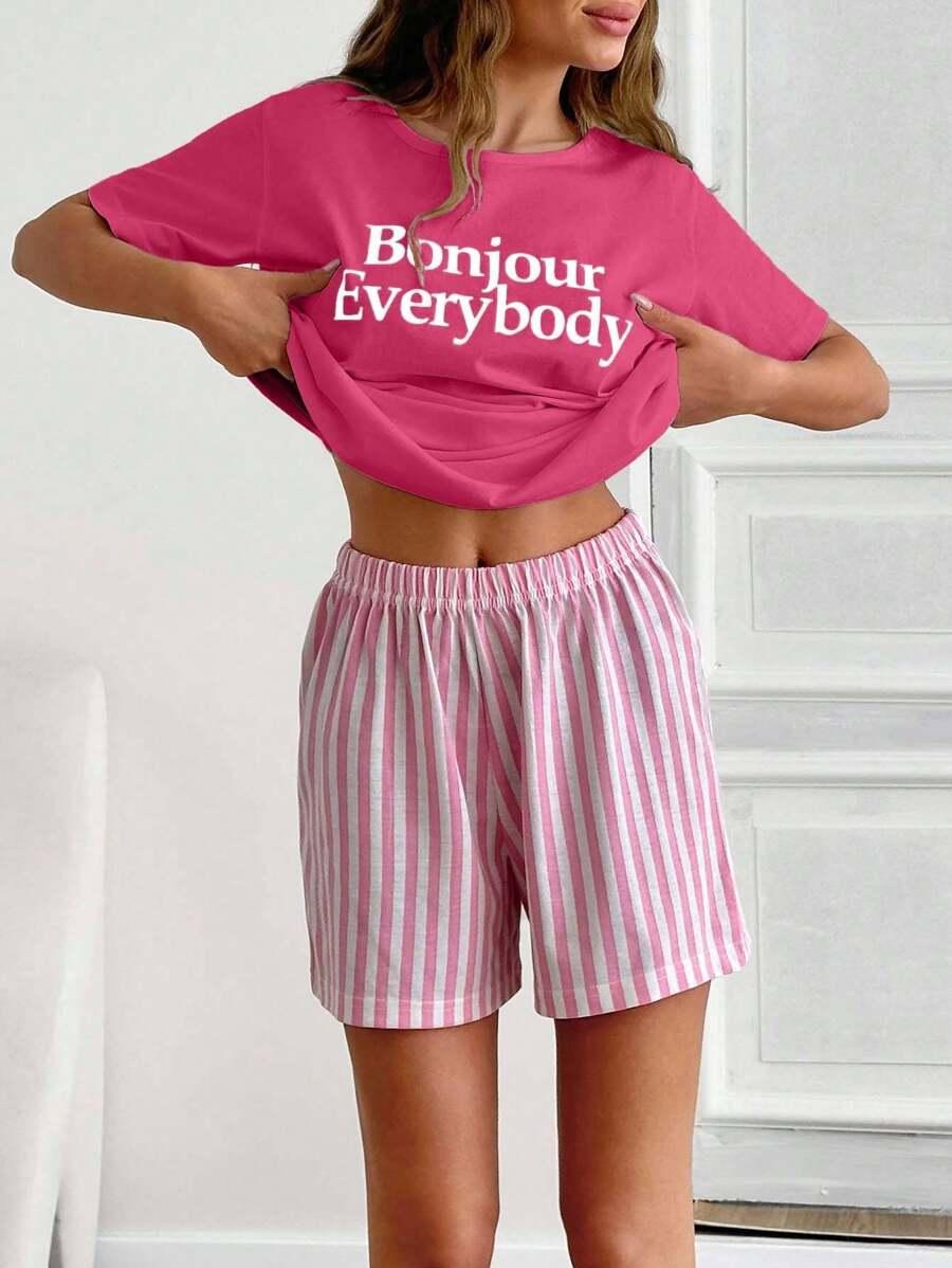 EURMUSE PIŻAMA KOMPLET SPODENKI T-SHIRT PRINT PK01__M