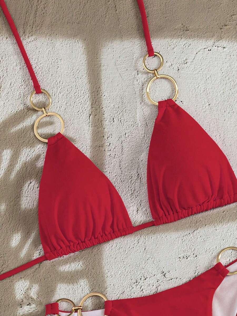 SHEIN CZERWONY STRÓJ KĄPIELOWY DWUCZĘŚCIOWY S09__M