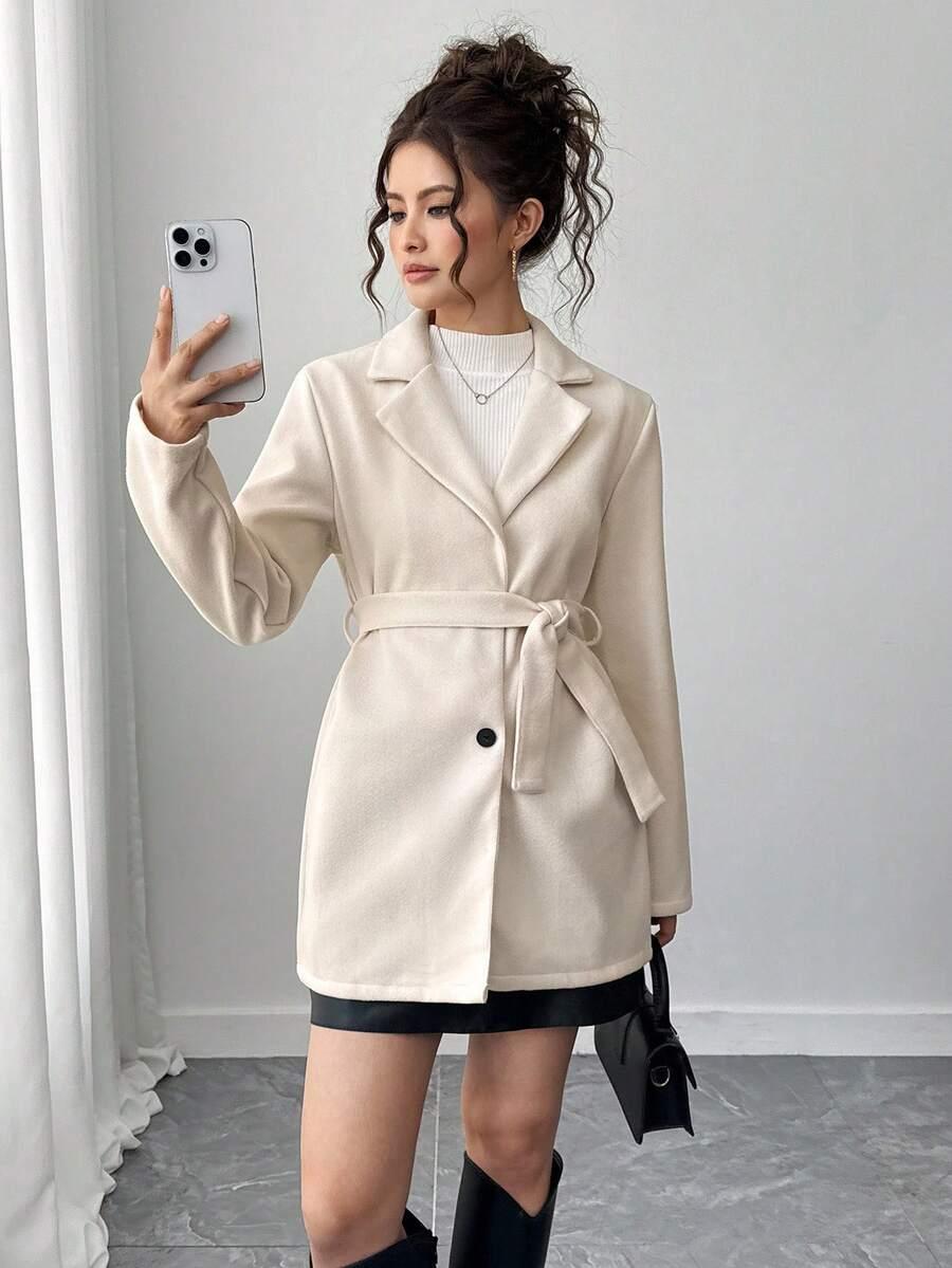 SHEIN BEŻOWY KLASYCZNY PŁASZCZ W01__158-162