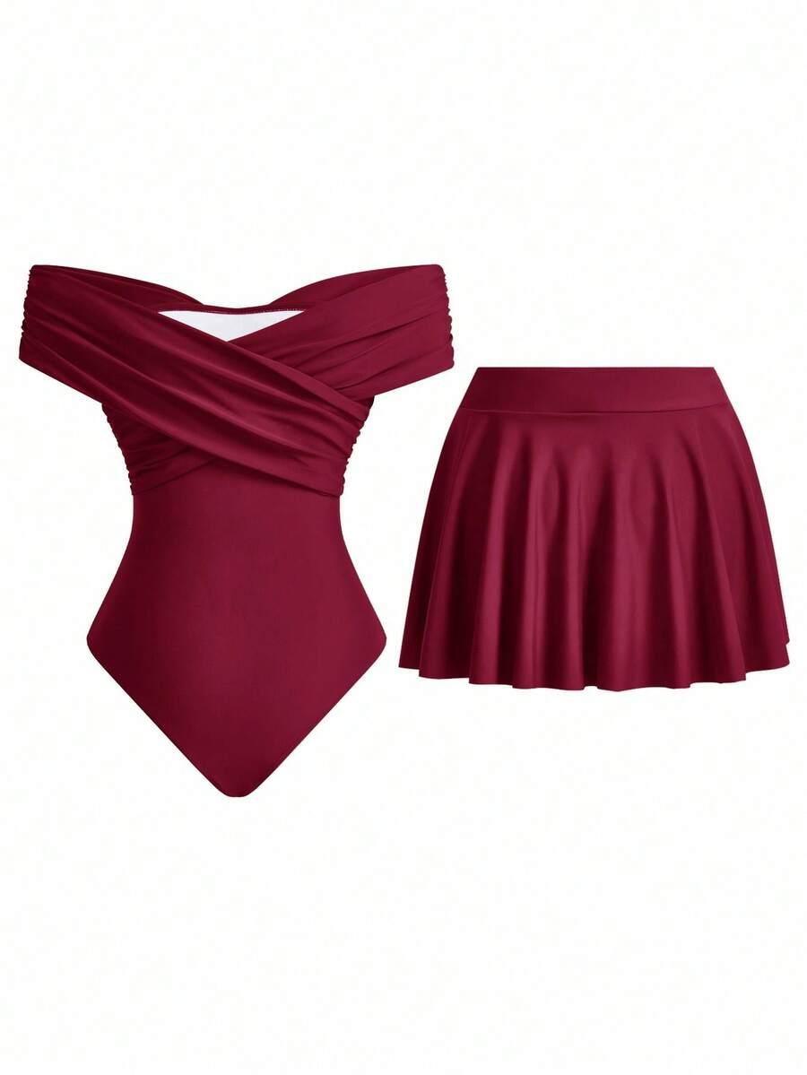 SHEIN JEDNOCZĘŚCIOWY STRÓJ KĄPIELOWY SPÓDNICA S09__M