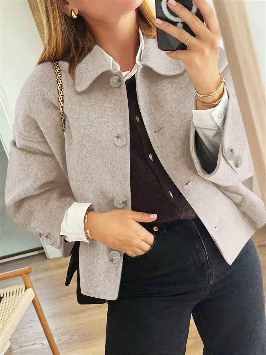 SHEIN BRĄZOWY PŁASZCZ GUZIKI W01__S