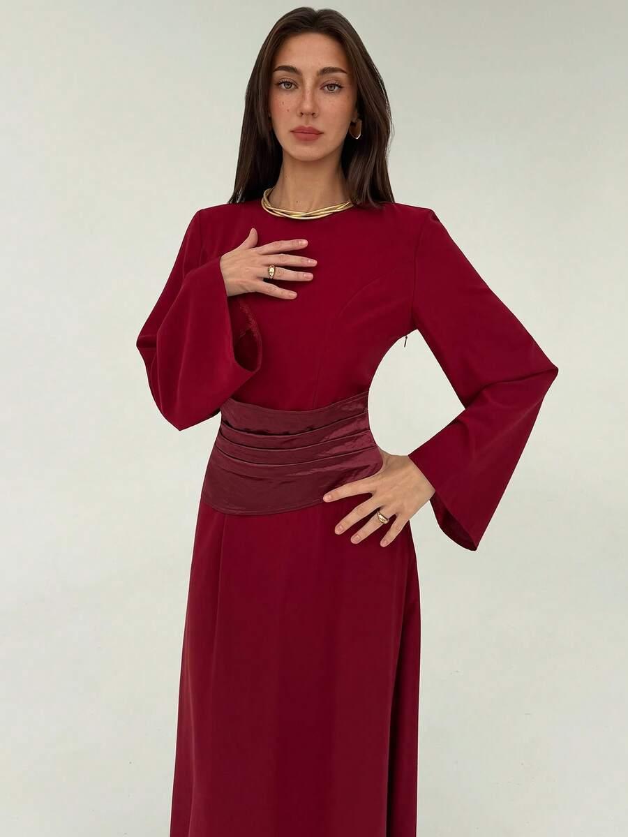 SHEIN CZERWONA SUKIENKA Z DŁUGIM RĘKAWEM S06__S
