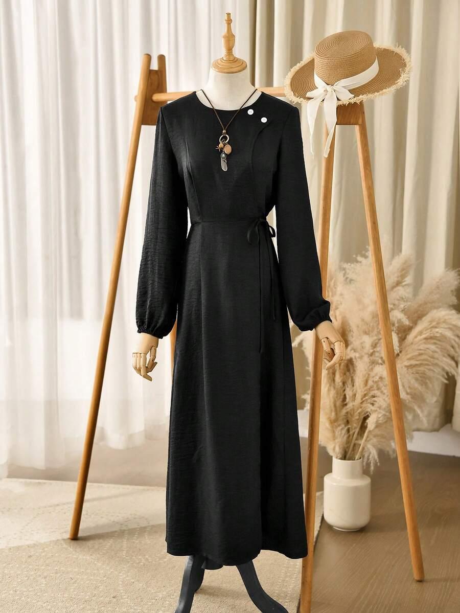 RUSTICEASE CZARNA MAXI SUKIENKA S06__L
