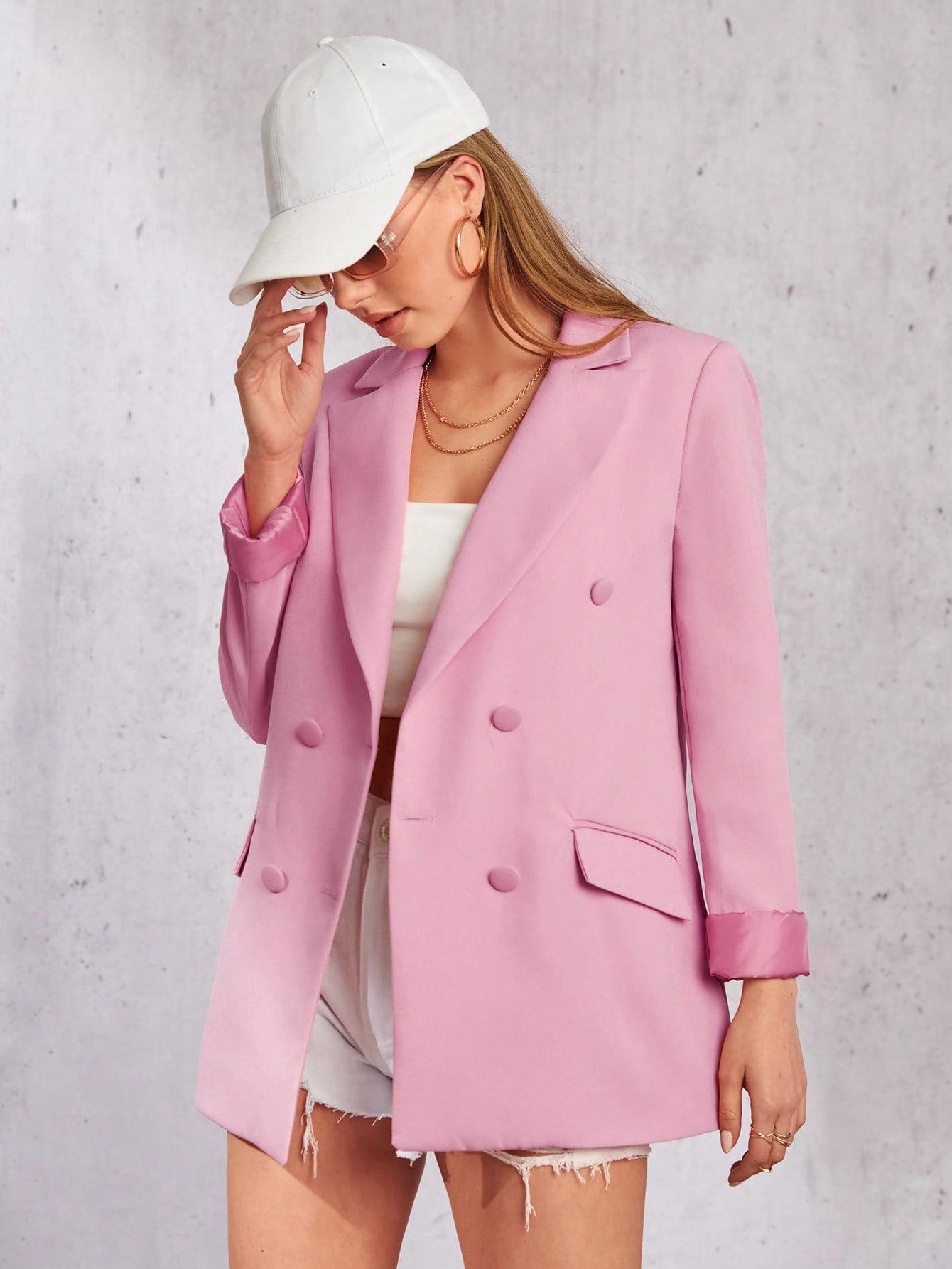 SHEIN RÓŻOWA MARYNARKA DWURZĘDOWA GUZIKI S06__S