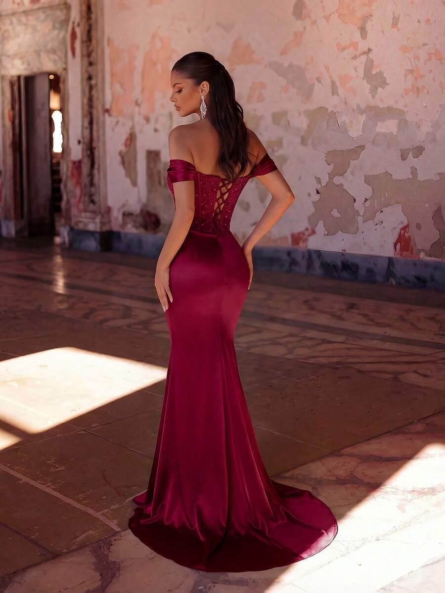 ADYCE BORDOWA MAXI SUKIENKA KORONKA GORSET S06__S