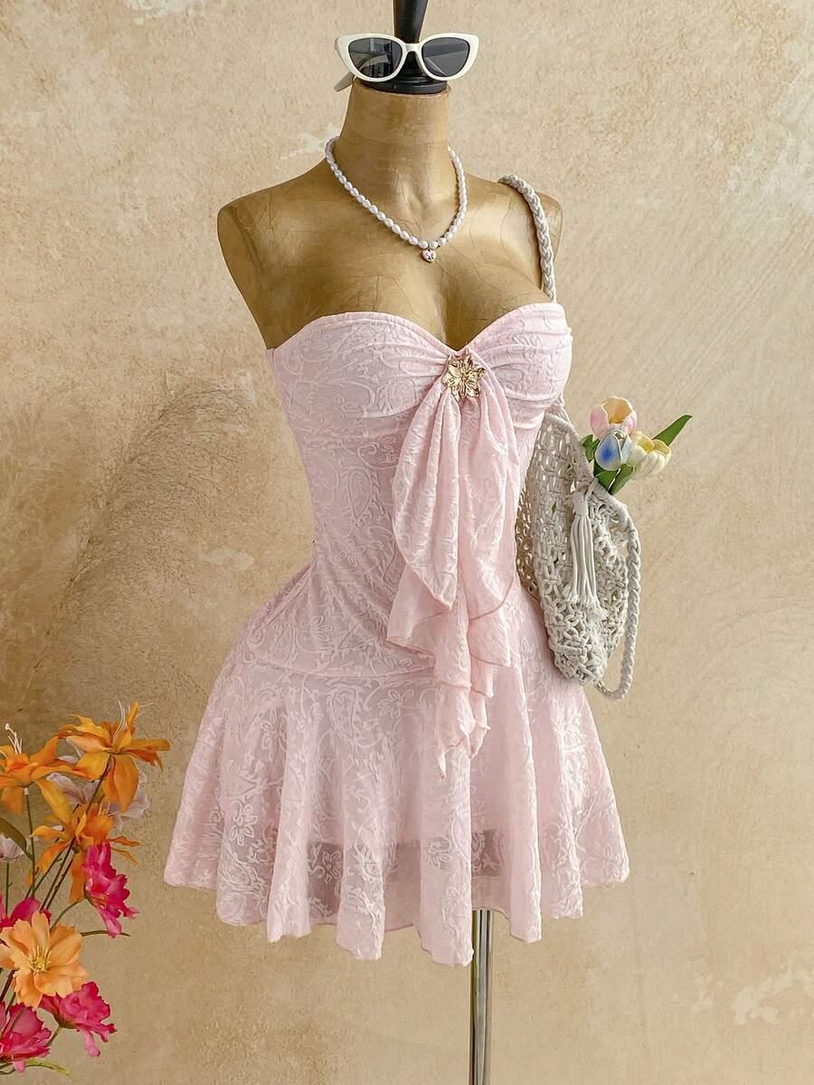 SHEIN RÓŻOWA SUKIENKA ODKRYTE RAMIONA S06__M