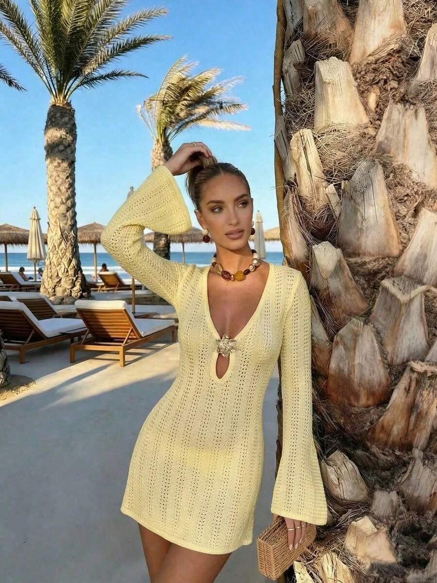 SHEIN ŻÓŁTA DZIANINOWA MINI SUKIENKA S06__M