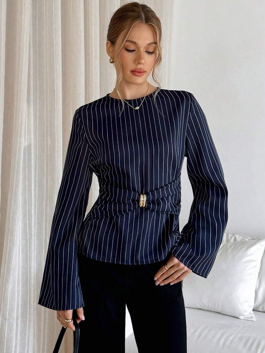 SHEIN GRANATOWA BLUZKA W PASKI S06__S