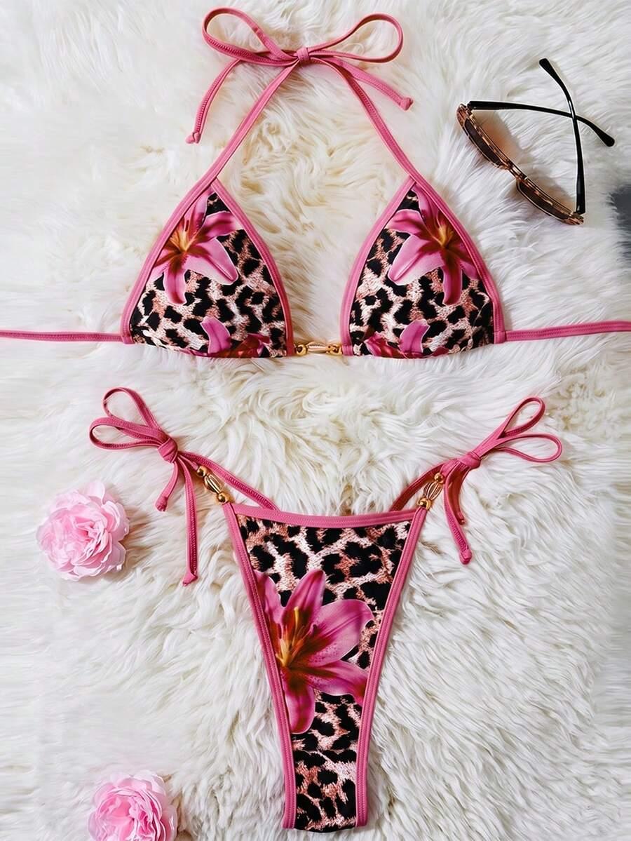 SHEIN GÓRA OD BIKINI ANIMAL PRINT WZÓR KWIATY S09__S