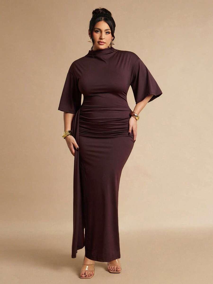 SHEIN BRĄZOWA MAXI SUKIENKA S06__46