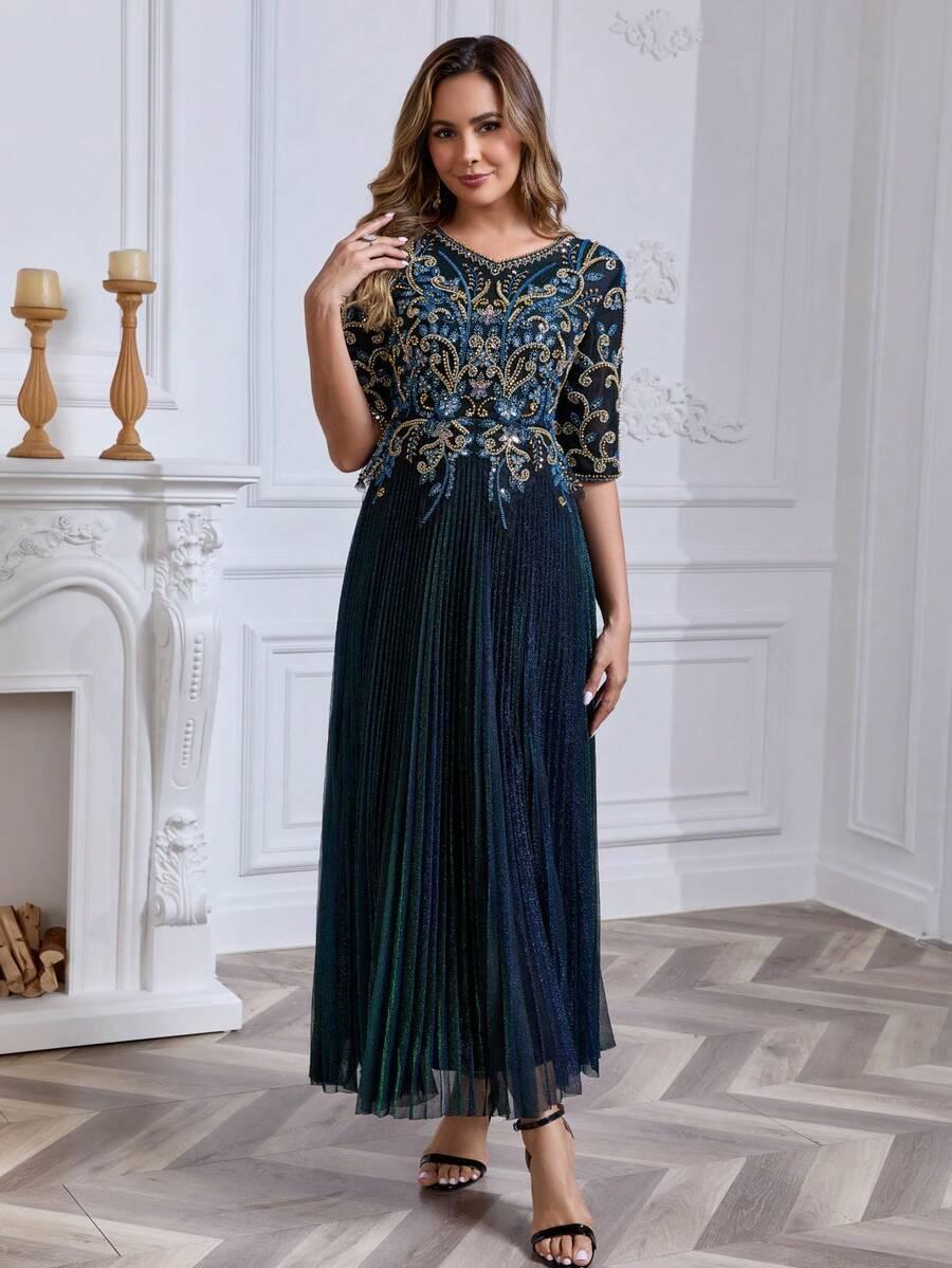 JINLICX MAXI SUKIENKA PLISOWANA ZDOBIENIE HAFT S06__XXXXL