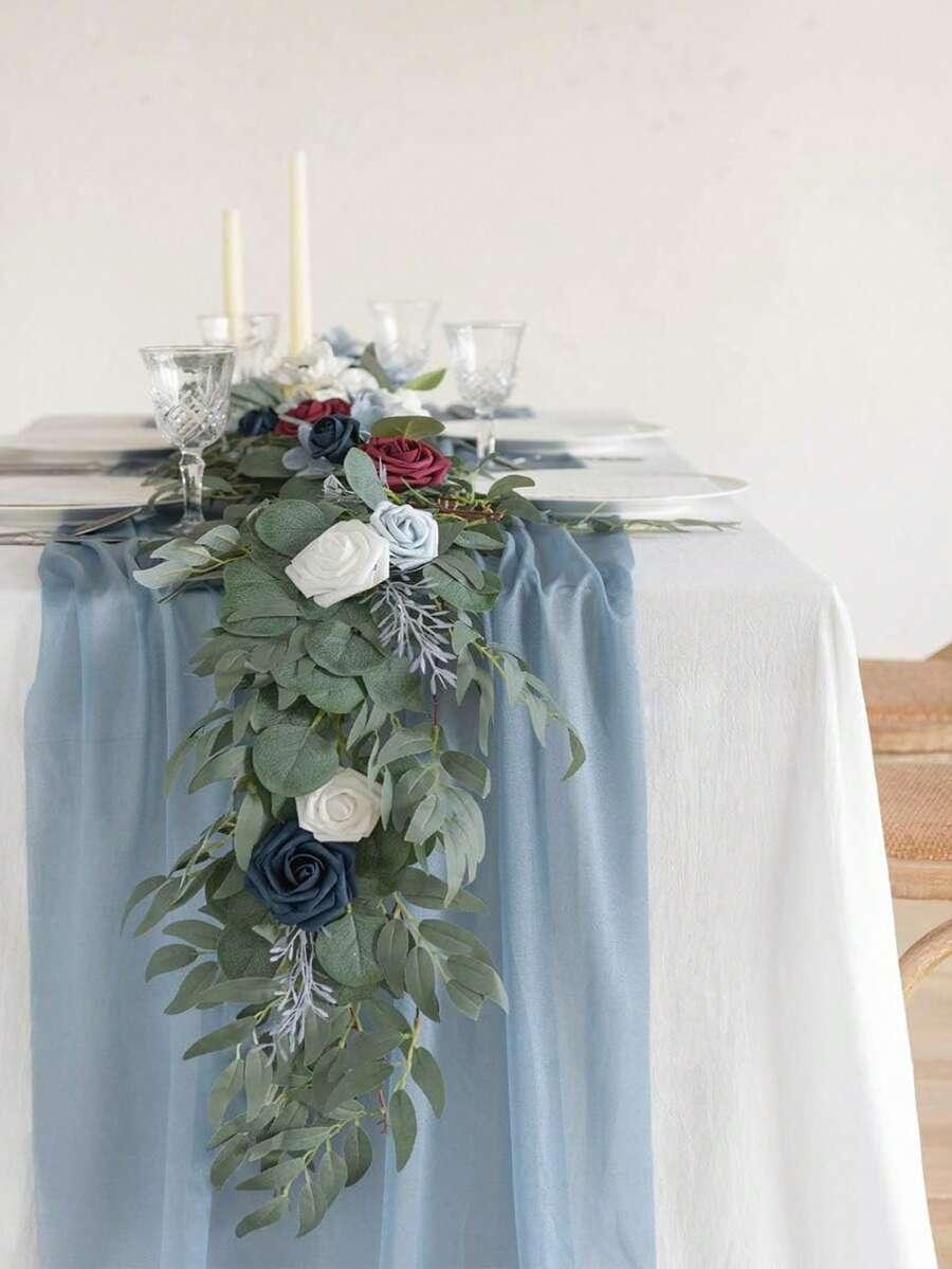SHEIN NIEBIESKI BIEŻNIK MGIEŁKA S07__75X300CM