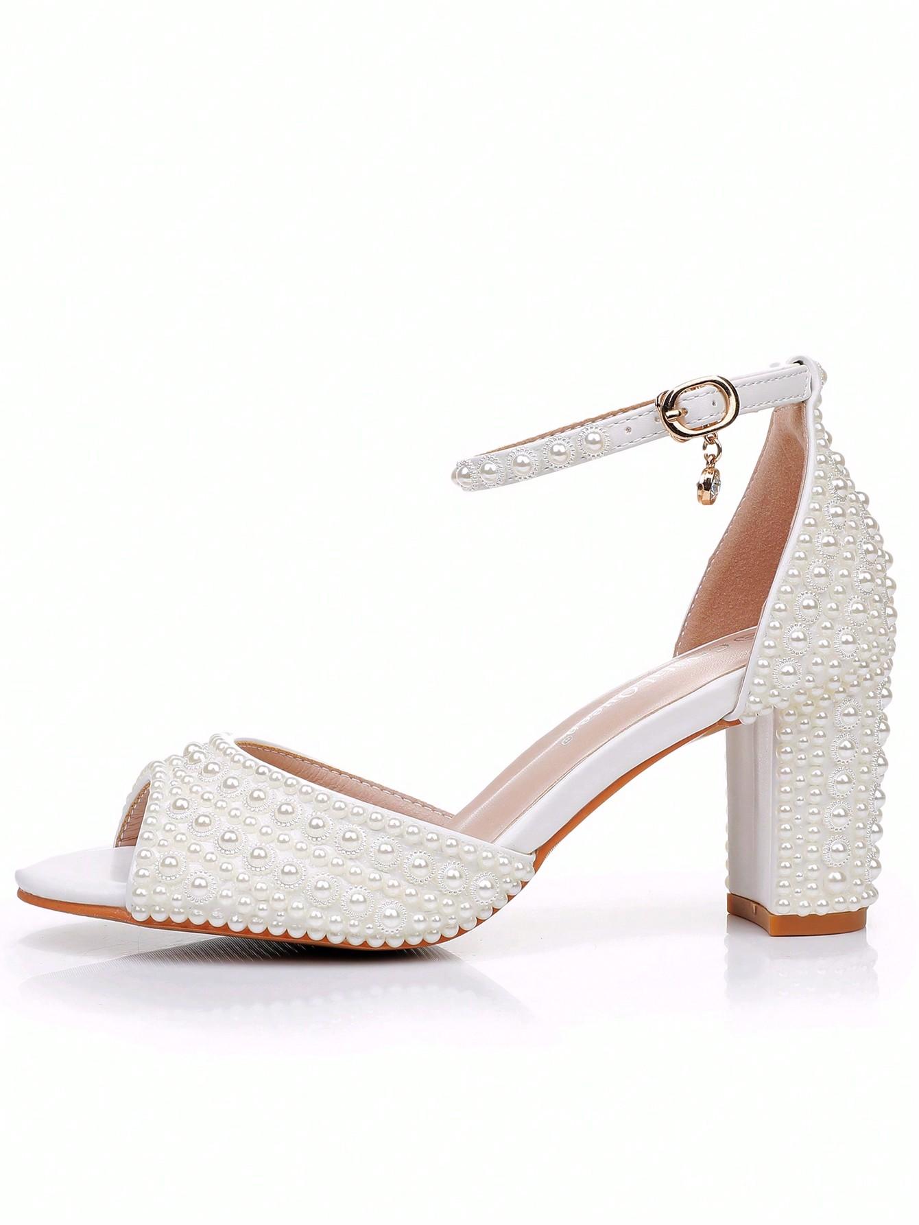 SHEIN SANDAŁY NA OBCASIE ZDOBIENIE PEREŁKI IVORY SPRZĄCZKI PK01__38