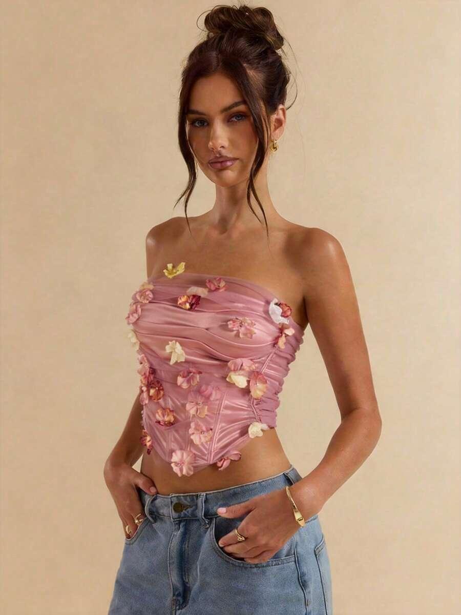 SHEIN TOP ODKRYTE RAMIONA ZDOBIENIA S06__S
