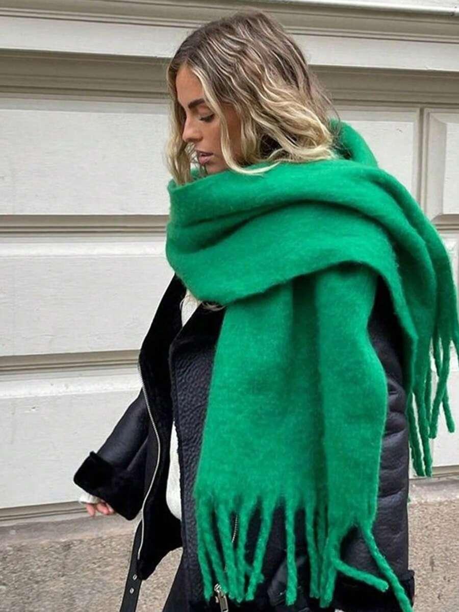 SHEIN ZIELONY SZALIK FRĘDZLE W01__40X190CM