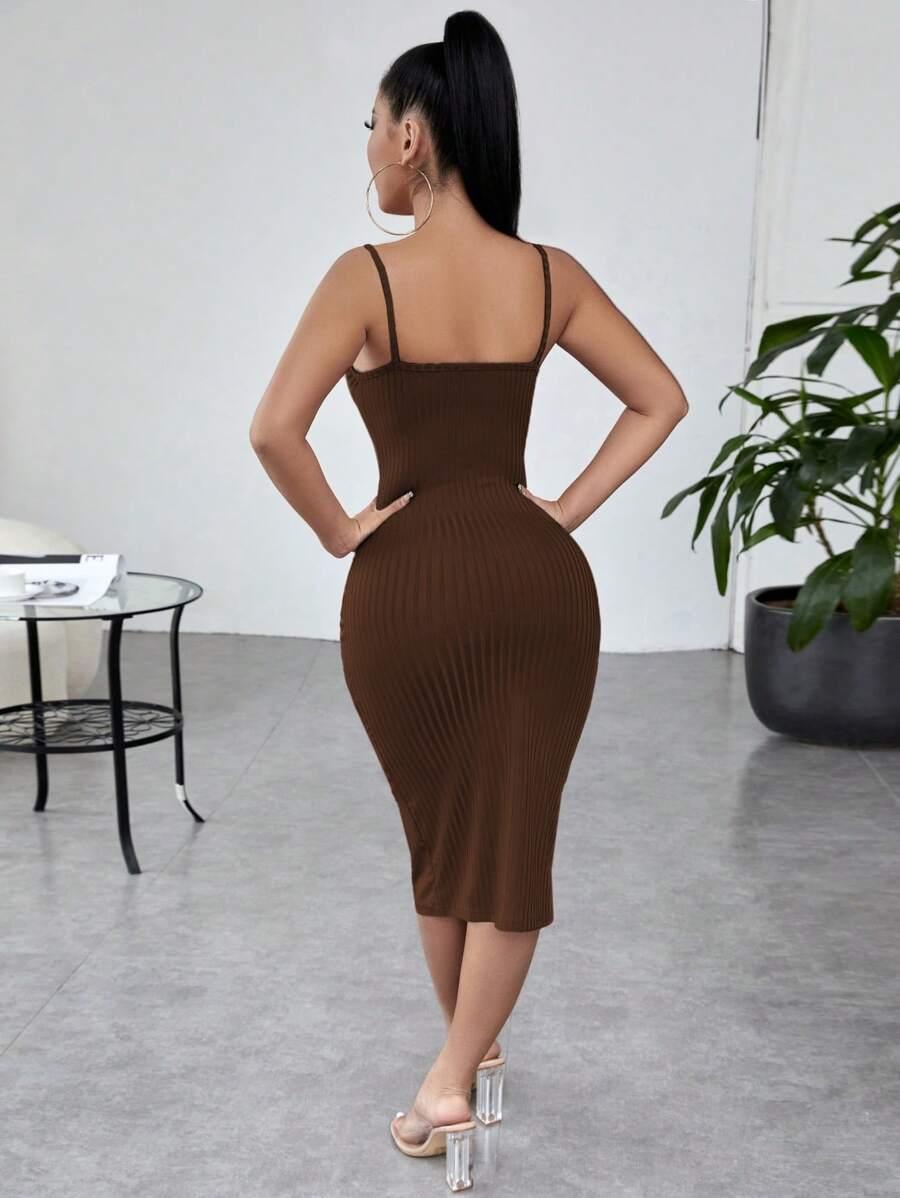 SHEIN BRĄZOWA MIDI SUKIENKA S09__L