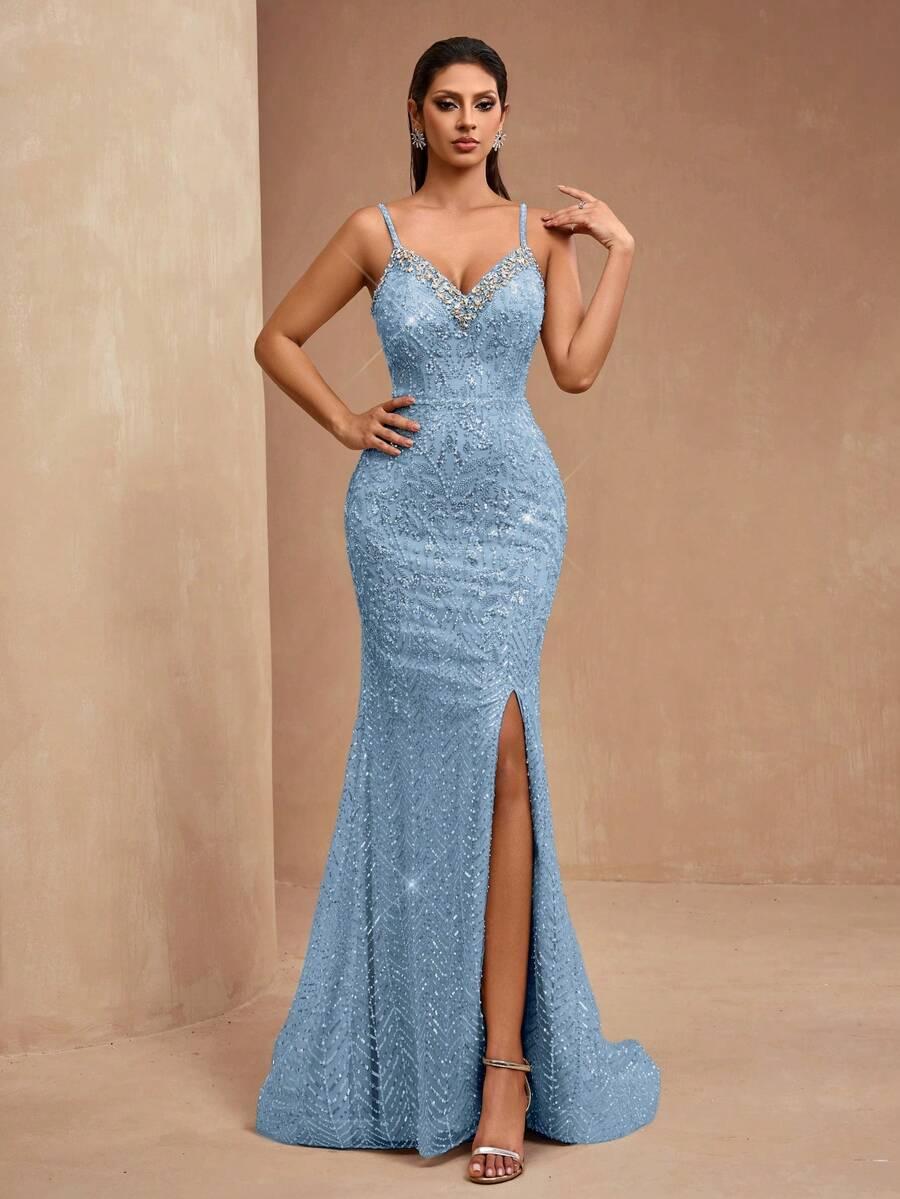 SHEIN NIEBIESKA MAXI SUKIENKA S06__L