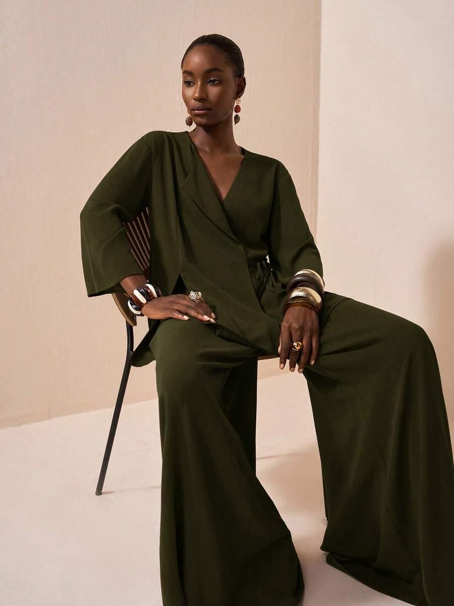 VESLAYA ZIELONY KOMPLET BLUZKA SPODNIE S06__XXL