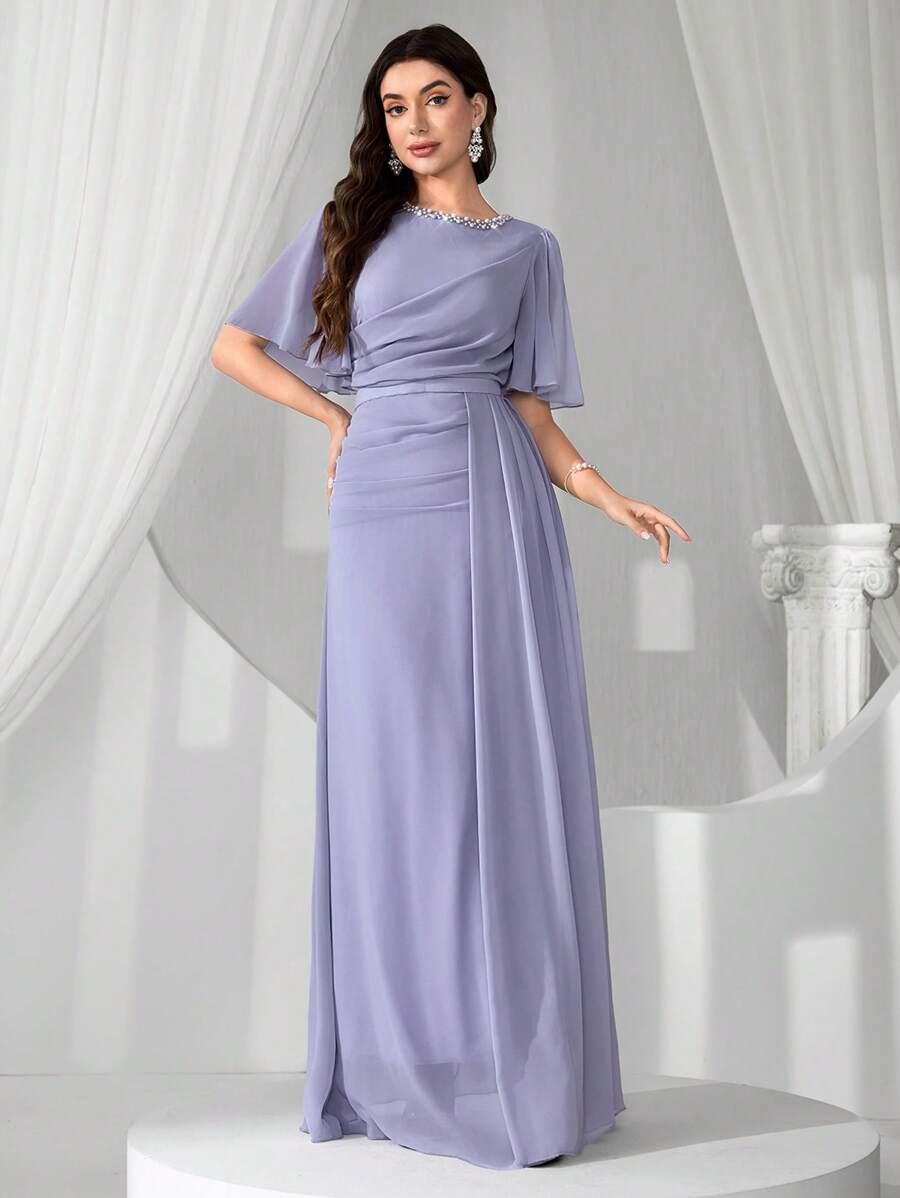 SHEIN FIOLETOWA MAXI SUKIENKA ZDOBIENIE S06__M