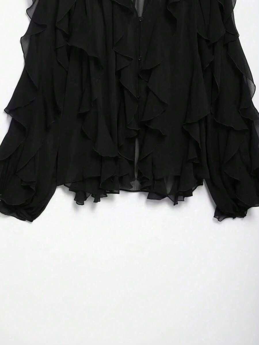 SHEIN CZARNA BLUZKA FALBANY PK01__S