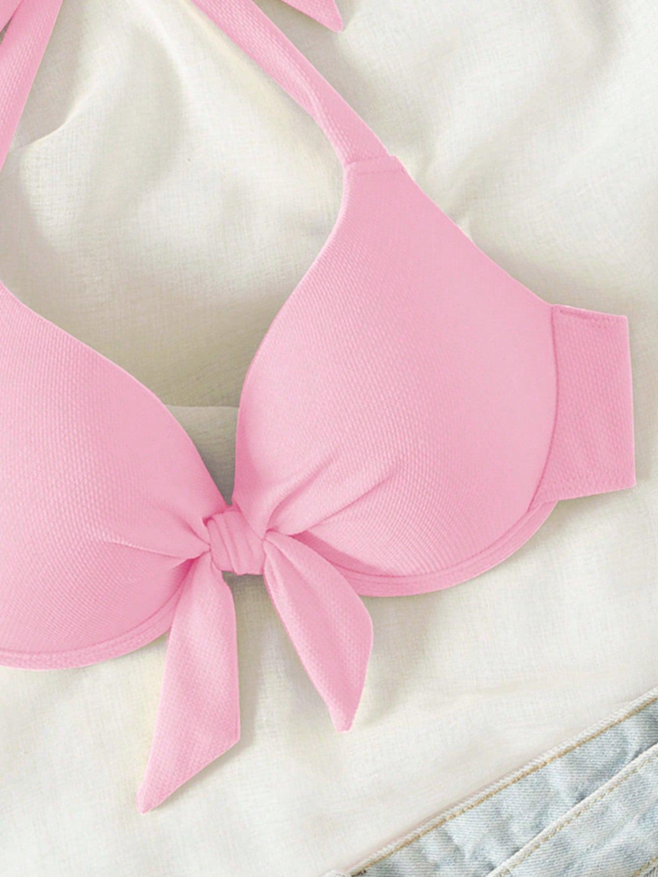 SHEIN RÓŻOWA GÓRA OD BIKINI WIAZANIE S09__XL