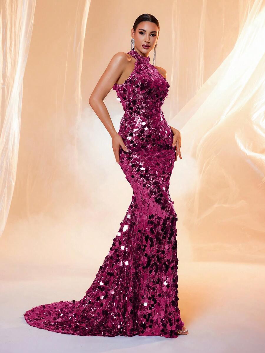 SHEIN RÓŻOWA MAXI SUKIENKA CEKINY S06__M