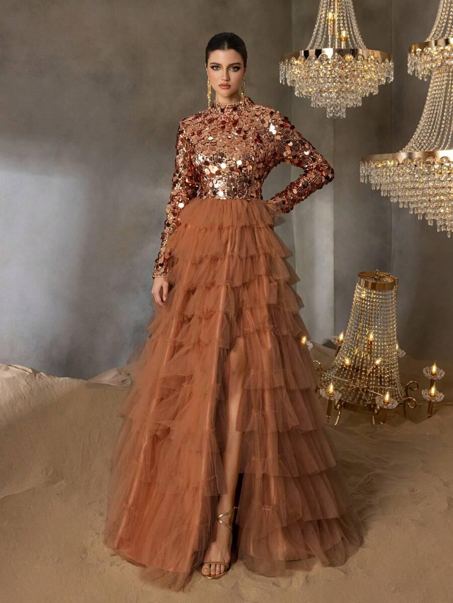 FAERIESTY MAXI SUKIENKA Z DŁUGIM RĘKAWEM CEKINY PK01__XS