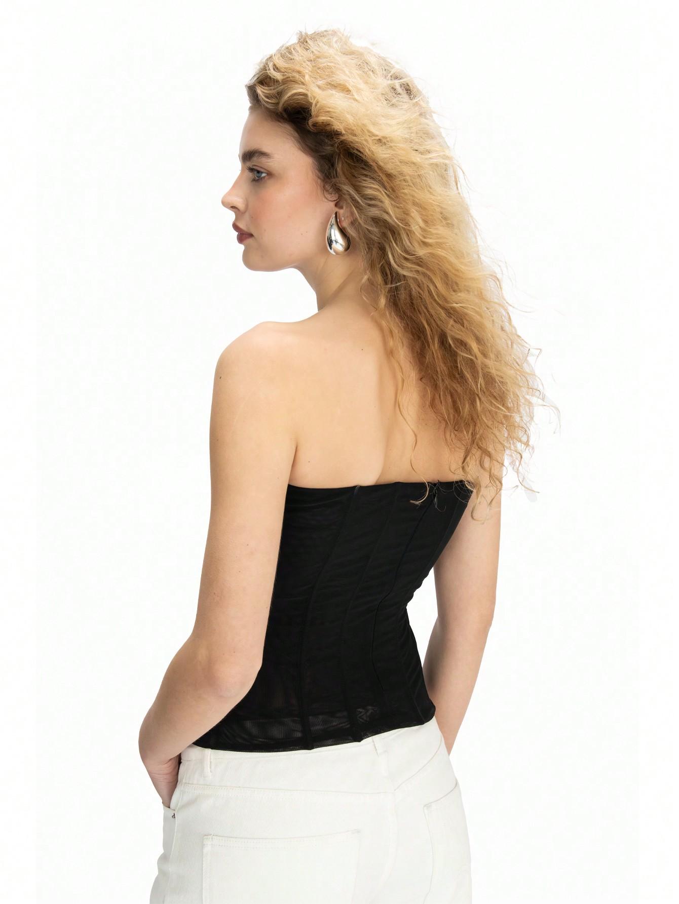 MISSGIUDED CZARNY GORSETOWY TOP S06__S