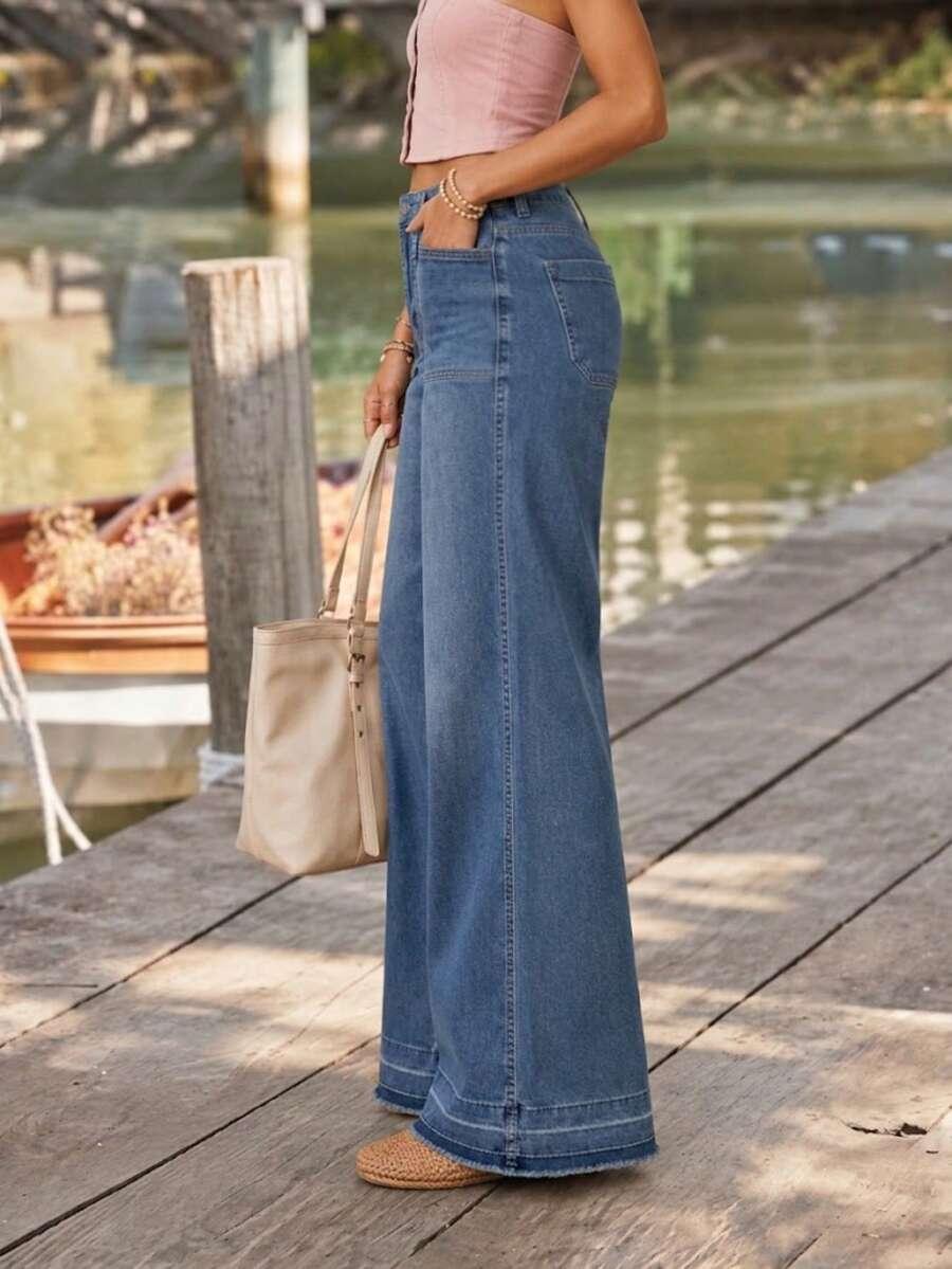 QIFXER SPODNIE JEANS WIDE LEG KIESZENIE PK01__L