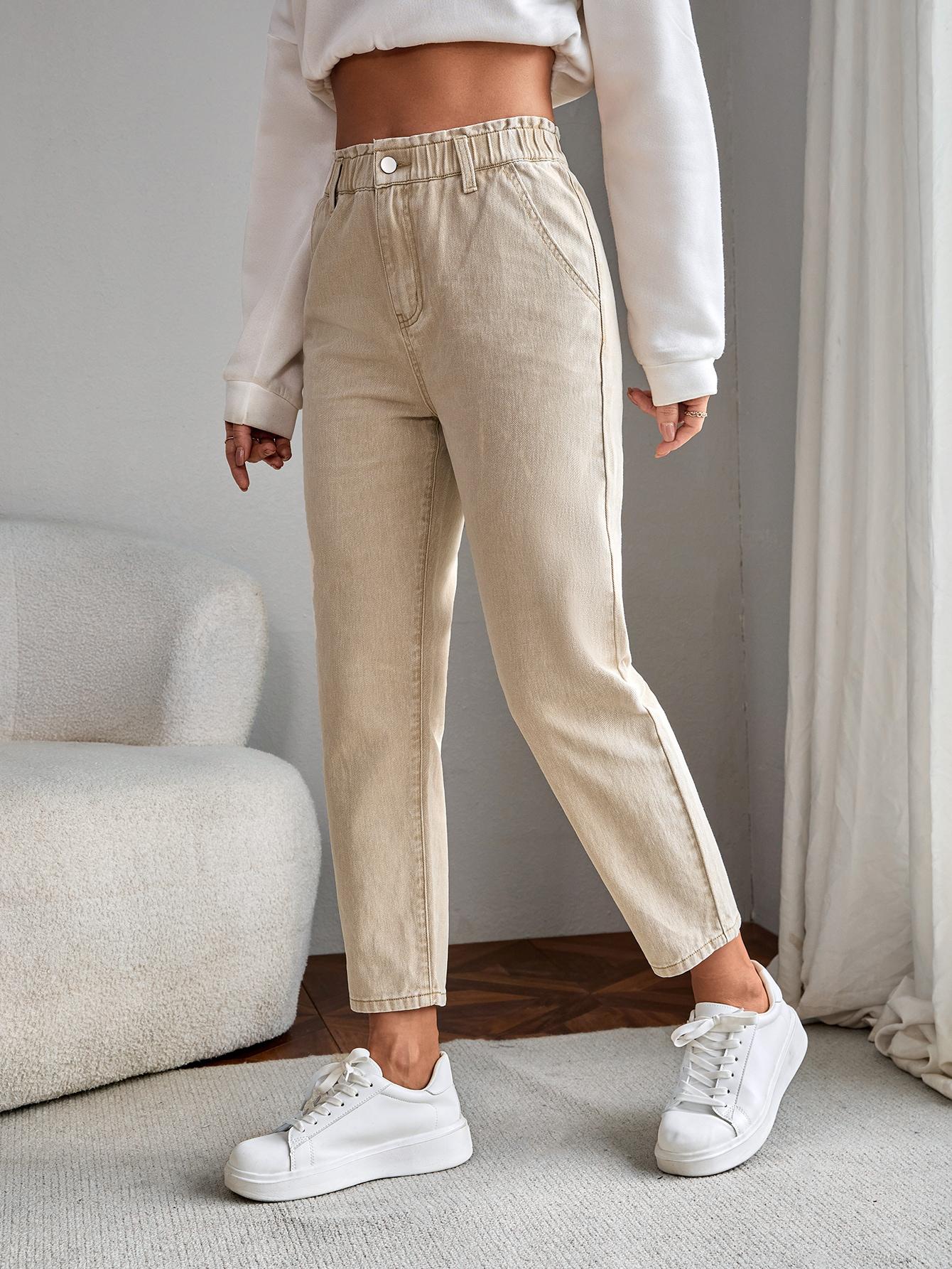 SHEIN BEŻOWE JEANSY KIESZENIE S06__L