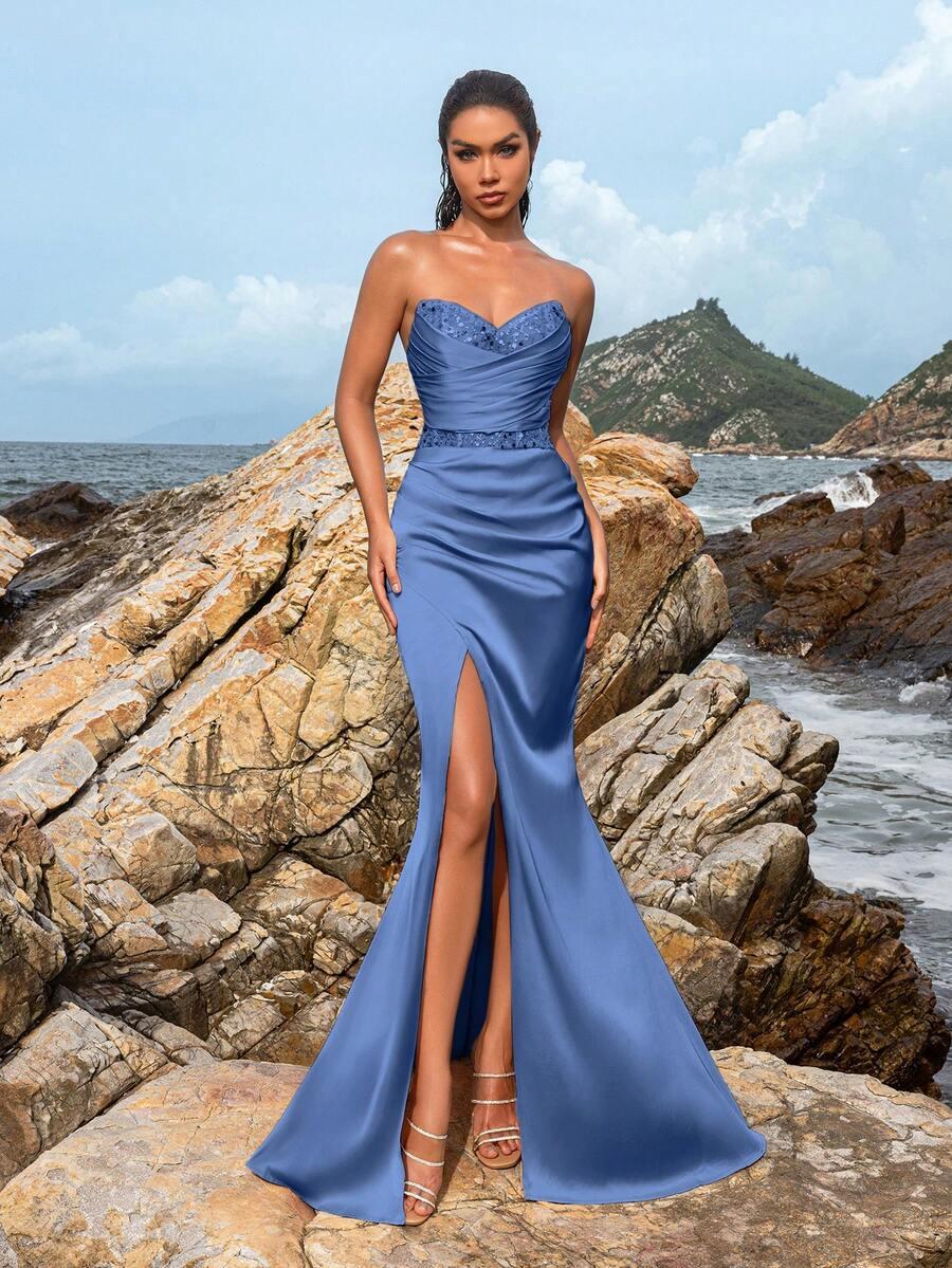 SHEIN NIEBIESKA MAXI SUKIENKA ZDOBIENIE S09__S