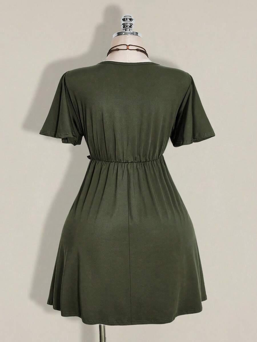 SHEIN ZIELONA MINI SUKIENKA Z KRÓTKIM RĘKAWEM S06__54