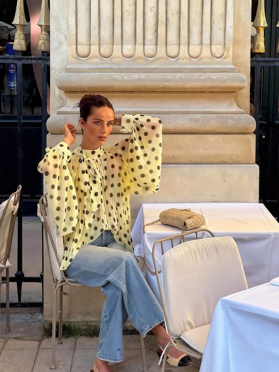 SHEIN ŻÓŁTA BLUZKA WZÓR GROSZKI S06__M