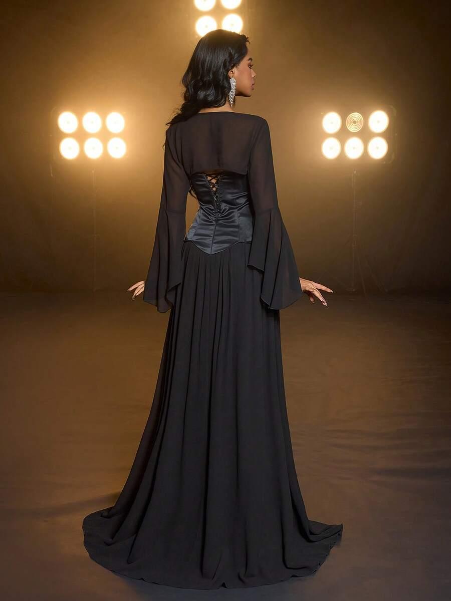 SHEIN CZARNA MAXI SUKIENKA BOLERKO KOMPLET S06__M