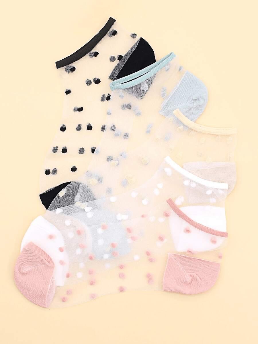 SHEIN SKARPETY SIATECZKA GROSZKI ZDOBIENIE KONTRAST 5-PACK PK01__39-41