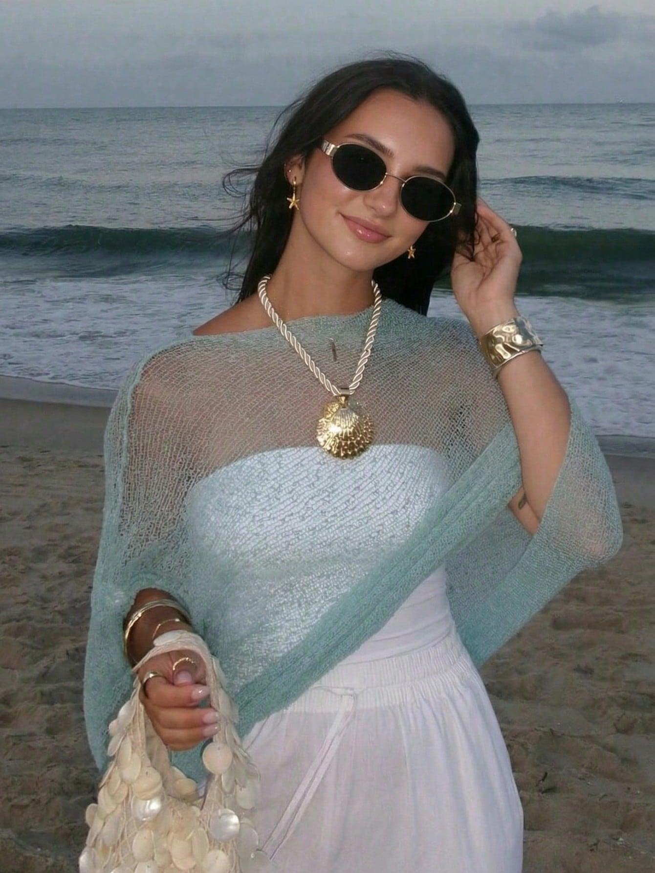 SHEIN NIEBIESKIE PONCZO DZIANINA S09__M