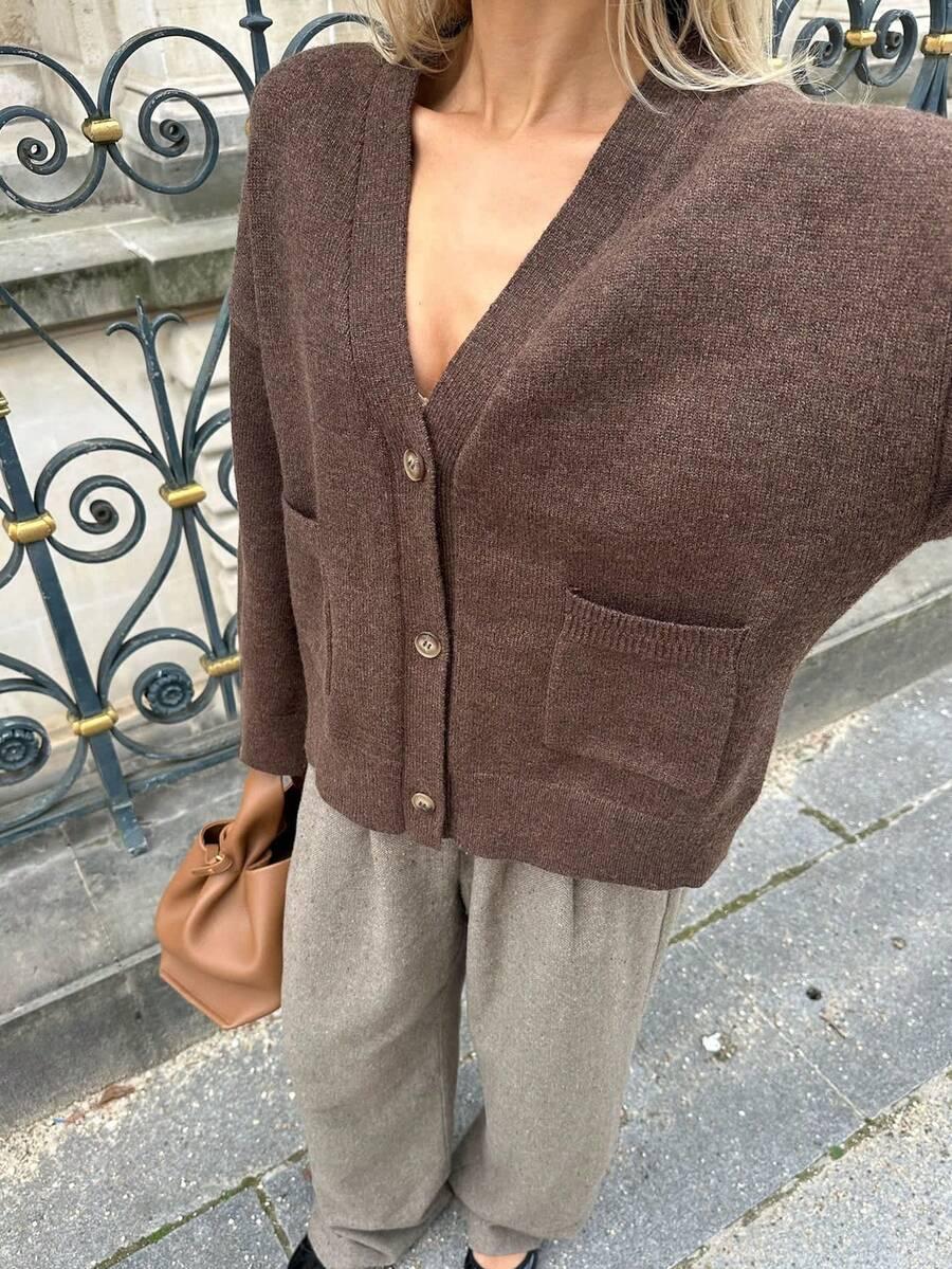 SHEIN BRĄZOWY SWETER KARDIGAN S06__L