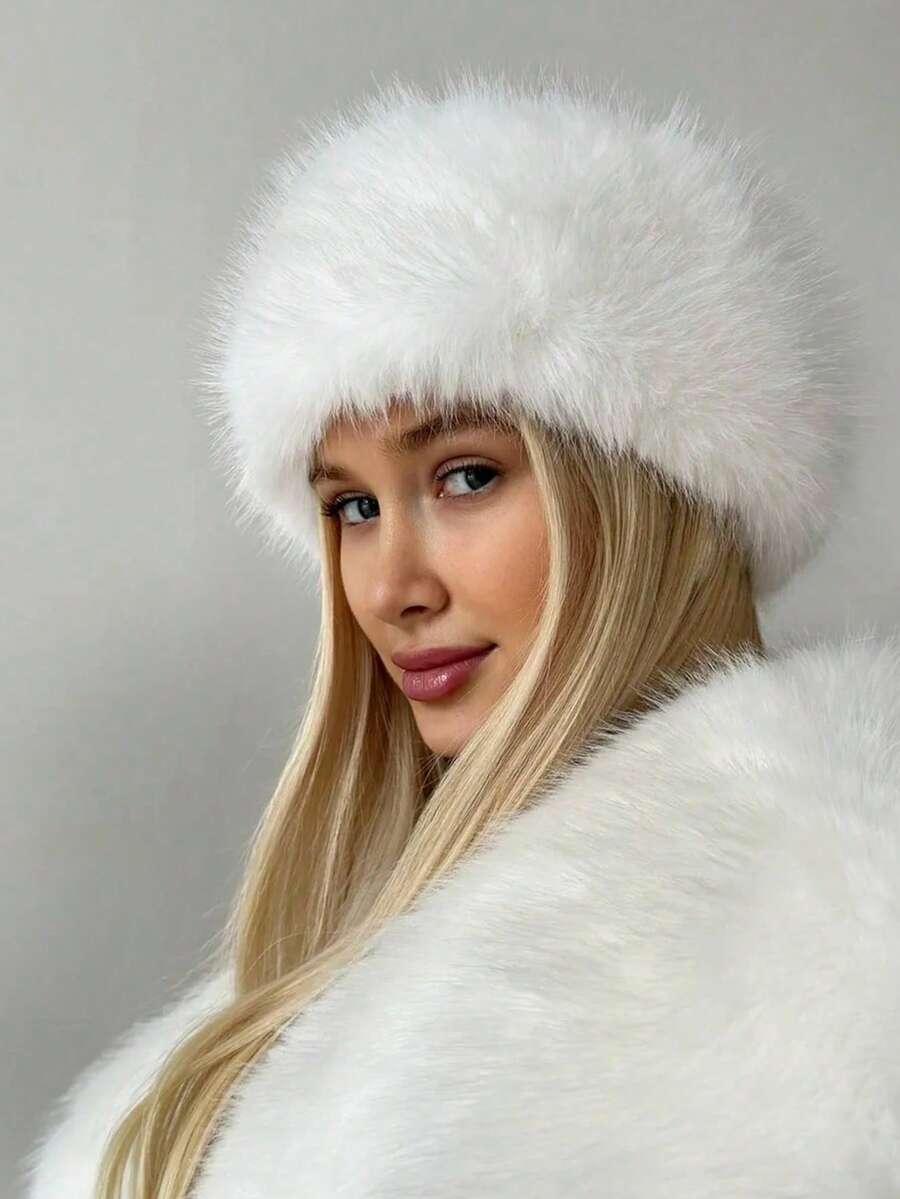SHEIN BIAŁA OPASKA SZTUCZNE FUTRO W01__OS